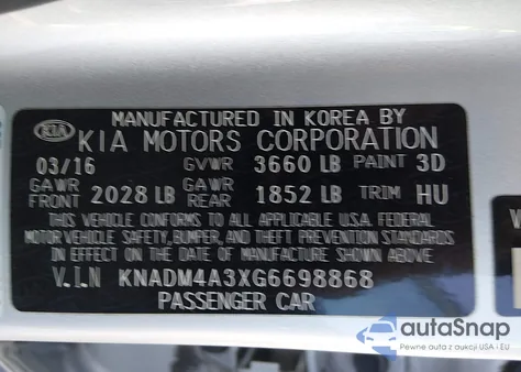 2016 Kia Rio Lx из США, поврежденный, VIN KNADM4A3XG6698868